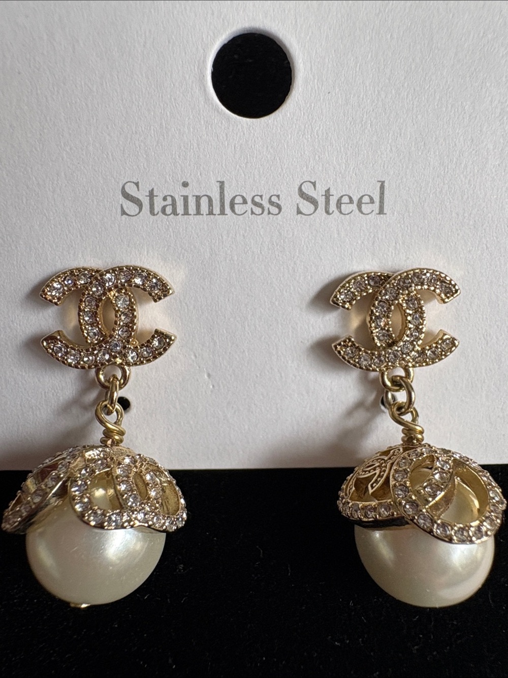 ✅New Arrival✅Gold-Tone Pearl Drop Earrings with Crystal Logo Accent